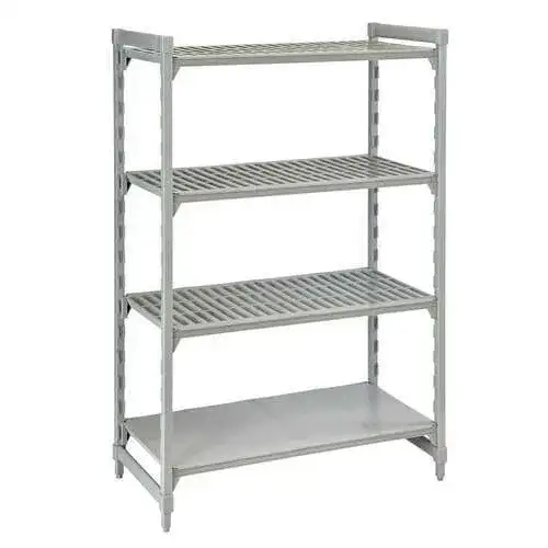 Cambro CPU214264VS4480 Camshelving® Premium Series NSF 4-Tier Starter Shelving Unit with (3) Vented & (1) Solid Polypropylene Shelf Plates and 800 lbs. Capacity - 42"W x 21"D x 64"H