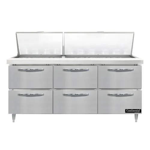 Continental Refrigerator D72N30M-D 72'' Mega Top Refrigerated Sandwich / Salad Prep Table