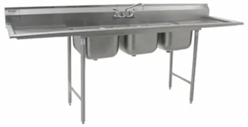 Eagle Group 412-16-3-24 Commercial Sink, (3) Three Compartment, Stainless Steel Construction with Galvanized Steel Legs and with 2 Drainboards - 102" W