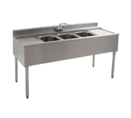 Eagle Group B3R-2-22 Underbar Sink Unit, 2 Compartment, Stainless Steel, with 4-1/2"H Backsplash and 1 Drainboard / Faucet Included - 36"W x 24"D
