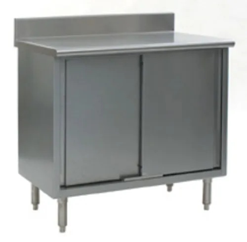 Eagle Group CB3048SE-BS Enclosed Base Work Table, with 14 Gauge Type 304 Stainless Steel Top, Sliding Doors and 4-1/2" Backsplash - 48"W x 30"D x 39"H