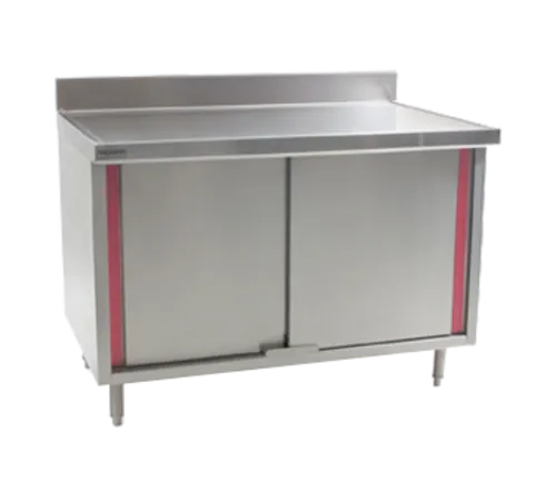 Eagle Group CBH30120SEM-BS Cabinet Base Work Table, with 14 Gauge Type 304 Stainless Steel Top, Hinged Doors and 4-1/2" Backsplash - 120"W x 30"D x 39"H