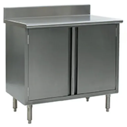Eagle Group CBH3084SE-BS Enclosed Base Work Table, with 14 Gauge Type 304 Stainless Steel Top, Hinged Doors and 4-1/2" Backsplash - 84"W x 30"D x 39"H