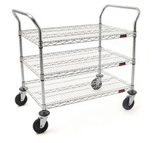 Eagle Group EU3-1830S Open Base 500 Lb Capacity Stainless Steel 3 Shelf Utility Cart, with 4" casters - 18"W x 30"L