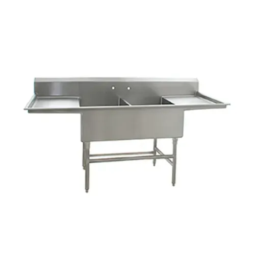Eagle Group FFN2740-2-24-14/3 Commercial Sink, (2) Two Compartment, 14 Gauge Stainless Steel Construction with Stainless Steel Legs and with 2 Drainboards - 89.63" W