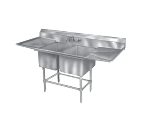Eagle Group FN2036-2-36-14/3 Commercial Sink, (2) Two Compartment, 14 Gauge Stainless Steel Construction with Stainless Steel Legs and with 2 Drainboards - 112" W