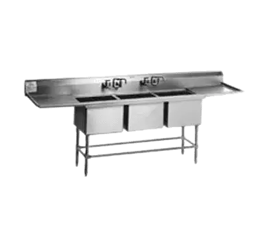 Eagle Group FN2860-3-24L-14/3 Commercial Sink, (3) Three Compartment, 14 Gauge Stainless Steel Construction with Stainless Steel Legs and with 2 Drainboards - 91.5" W