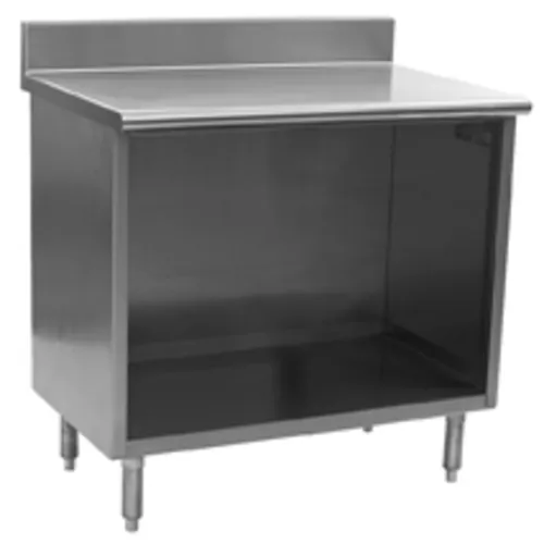Eagle Group OB3036SE-BS Open Front Cabinet Base Work Table, with 14 Gauge Type 304 Stainless Steel Top, and 4-1/2" Backsplash - 36"W x 30"D x 39"H