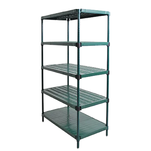 Eagle Group QPSU2436VG-G5-74 QuadPLUS™ 5-Tier Starter Unit Wire Frame with 5 Louvered & Solid Green Shelf Mats - 36"W x 24"D