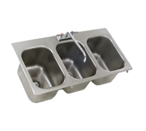 Eagle Group SR10-14-9.5-3 Self-Rimming 18 Gauge Type 304 Stainless Steel 10" x 14" x 9-1/2" 3 Compartment Drop-In Sink / Deck Mounted 12" Swing Spout Faucet