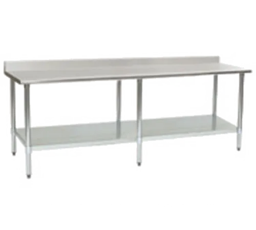 Eagle Group T30144B-BS Work Table, 16 Gauge Stainless Steel Top with Undershelf, Galvanized Steel Legs and 4 1/2" Backsplash - 144"W x 30"D x 39.63"H