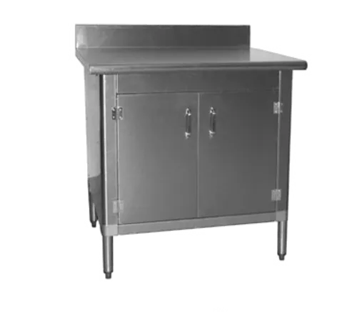 Eagle Group T3060BA-BS-HGD-X Enclosed Base Work Table, with Type 430 Stainless Steel Top, Hinged Doors and 4-1/2" Backsplash - 60"W x 30"D x 39.38"H