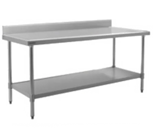 Eagle Group T36132SEM-BS Work Table, 14 Gauge Stainless Steel Top with Undershelf, Stainless Steel Legs and 4 1/2" Backsplash - 132"W x 36"D x 39.63"H