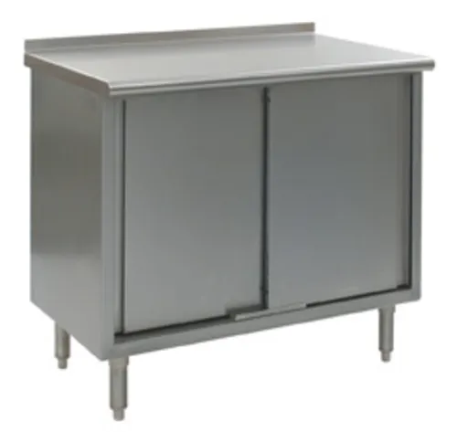Eagle Group UCB2460SE Enclosed Base Work Table, with 14 Gauge Type 304 Stainless Steel Top, Sliding Doors and 1 1/2" Backsplash - 60"W x 24"D x 36"H