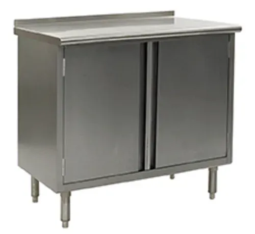 Eagle Group UCBH2460SE Enclosed Base Work Table, with 14 Gauge Type 304 Stainless Steel Top, Hinged Doors and 1 1/2" Backsplash - 60"W x 24"D x 36"H