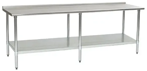 Eagle Group UT30132B Work Table, 16 Gauge Stainless Steel Top with Undershelf, Galvanized Steel Legs and 1 1/2" Backsplash - 132"W x 30"D x 36.63"H