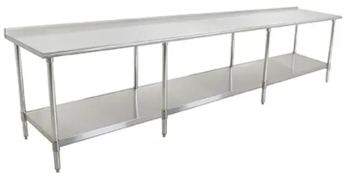 Eagle Group UT30132E Work Table, 14 Gauge Stainless Steel Top with Undershelf, Galvanized Steel Legs and 1 1/2" Backsplash - 132"W x 30"D x 36.63"H