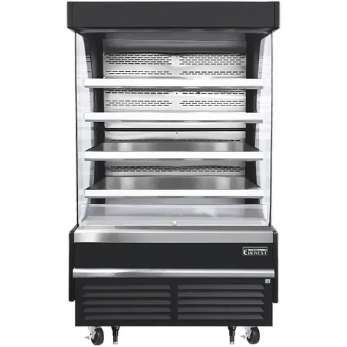 Everest Refrigeration EOMV-48-B-28-T 48.00'' Black Vertical Air Curtain Open Display Merchandiser with 4 Shelves