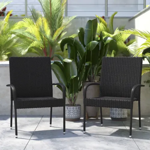 Flash Furniture Flash Furniture 2-TW-3WBE073-BK-GG Maxim Stackable Wicker Patio Chairs