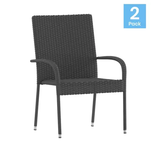 Flash Furniture Flash Furniture 2-TW-3WBE073-GY-GG Maxim Stackable Wicker Patio Chairs