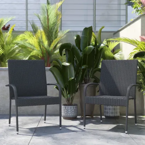 Flash Furniture Flash Furniture 2-TW-3WBE073-GY-GG Maxim Stackable Wicker Patio Chairs