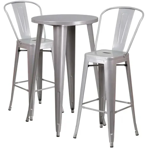 Flash Furniture CH-51080BH-2-30CAFE-SIL-GG Table and Bar Stool Set