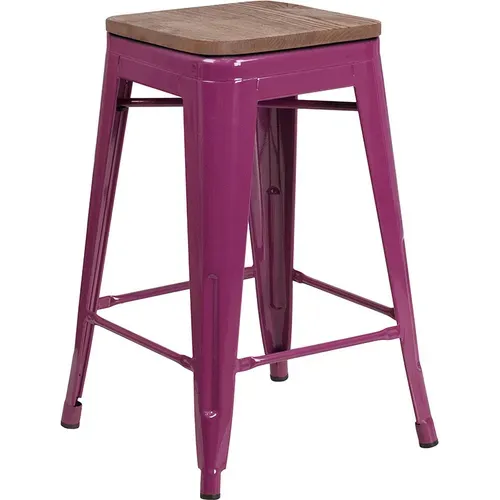 Flash Furniture ET-BT3503-24-PUR-WD-GG Bar Stool