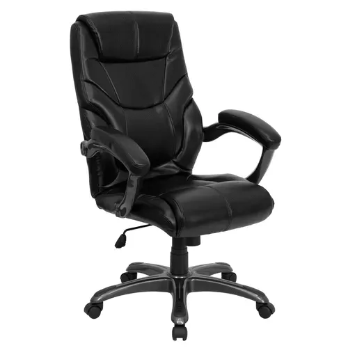 Flash Furniture GO-724H-BK-LEA-GG Overstuffed Executive Swivel Office Chair
