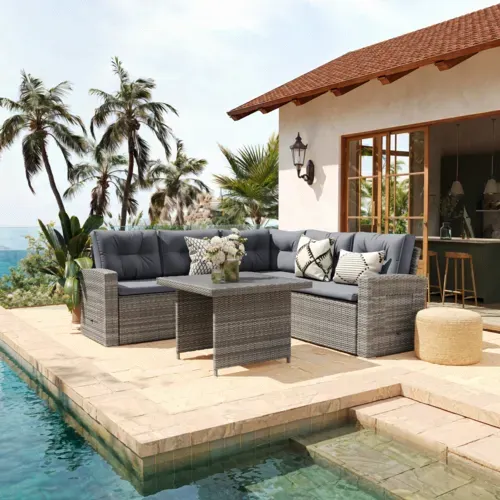 Flash Furniture Flash Furniture LTS-SET-02023-GY-GY-GG Huck Conversation Set Sofa with Dining Table
