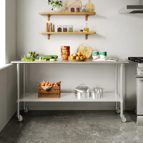 Flash Furniture Flash Furniture
NH-WT-2472-CAS-GG Work Table,

Stainless Steel Top
with 
and 
- 600"W x 300"D