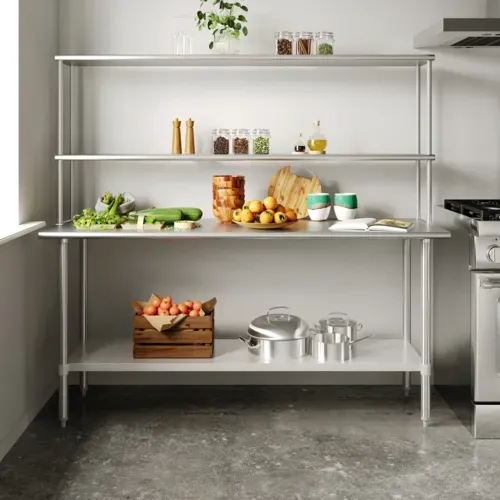 Flash Furniture Flash Furniture
NH-WT-2472-OSH-GG Work Table,

Stainless Steel Top
with 
and 
- 720"W x 300"D