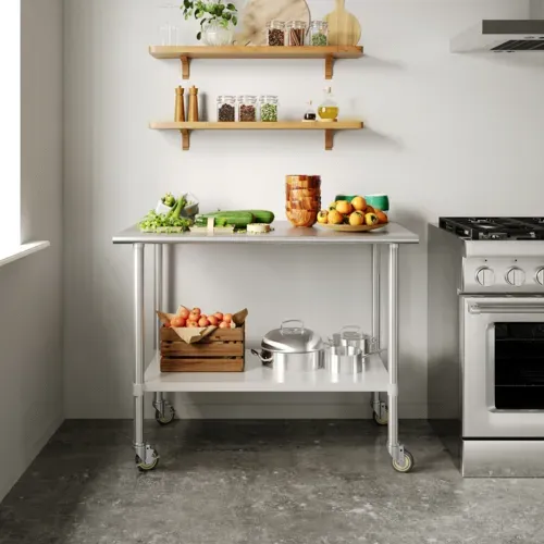 Flash Furniture Flash Furniture
NH-WT-3048-CAS-GG Work Table,

Stainless Steel Top
with 
and 
- 720"W x 300"D