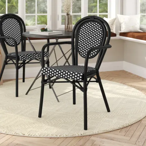 Flash Furniture Flash Furniture SDA-AD642002A-BKWH-BK-GG Lourdes Bistro Stacking Chair