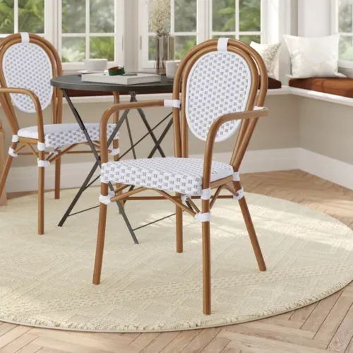 Flash Furniture Flash Furniture SDA-AD642002A-WHGY-NAT-GG Lourdes Bistro Stacking Chair