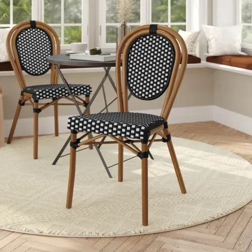 Flash Furniture Flash Furniture SDA-AD642002S-BKWH-NAT-GG Lourdes Bistro Stacking Chair