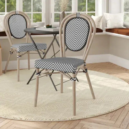 Flash Furniture Flash Furniture SDA-AD642002S-TXT-BLKWH-LTNAT-GG Marseille Bistro Stacking Chair