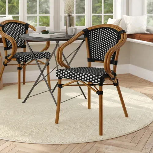 Flash Furniture Flash Furniture SDA-ADS642142-BKWH-NAT-GG Bordeaux Bistro Stacking Chair