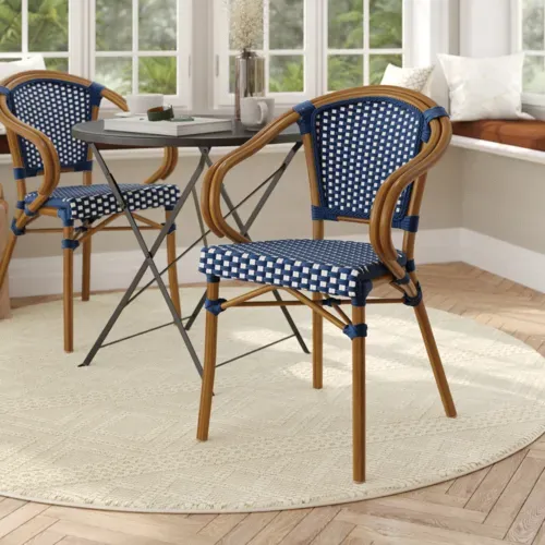 Flash Furniture Flash Furniture SDA-ADS642142-NVYWH-NAT-GG Bordeaux Bistro Stacking Chair