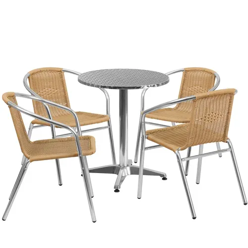 Flash Furniture TLH-ALUM-24RD-020BGECHR4-GG Table & Chair Set