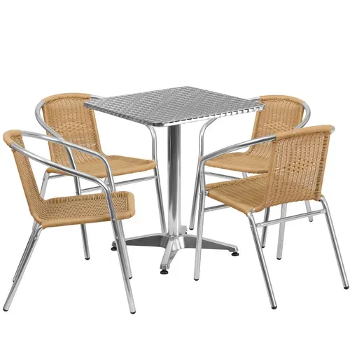 Flash Furniture TLH-ALUM-24SQ-020BGECHR4-GG Table & Chair Set