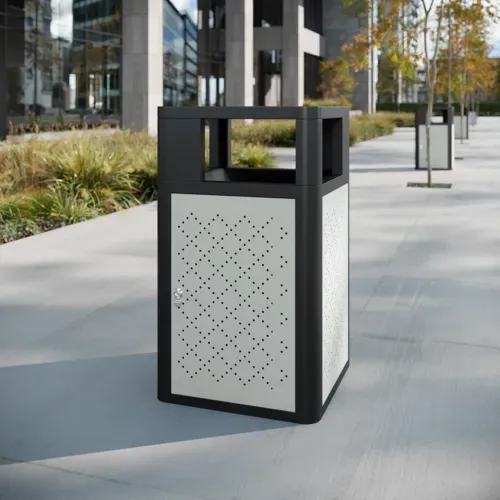 Flash Furniture Flash Furniture UB-OTB-67W-BLK-SLV-GG Brooks Indoor-Outdoor Trash Can