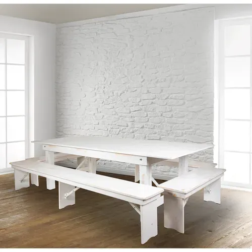 Flash Furniture XA-FARM-5-WH-GG Table Set, Bench