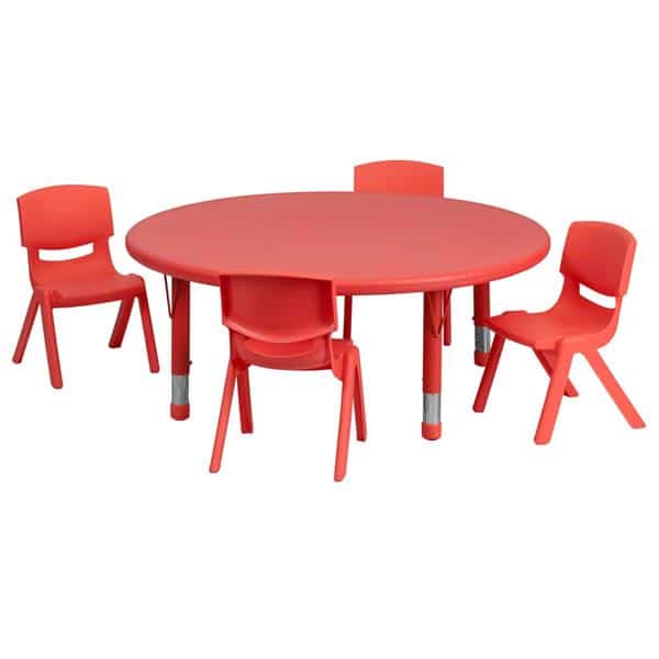 Flash Furniture YU-YCX-0053-2-ROUND-TBL-RED-E-GG Preschool Activity Table Set
