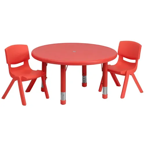 Flash Furniture YU-YCX-0073-2-ROUND-TBL-RED-R-GG Preschool Activity Table Set