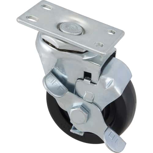FMP 120-1020 Standard-Duty 3" Plate Caster with Brake Black polyolefin wheel and hub
