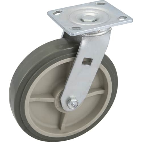 FMP 120-1155 Heavy-Duty 8" Plate Caster Gray polyurethane wheel with plastic hub