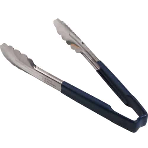 FMP 137-1195 Kool-Touch Color-Coded Tongs by Vollrath 9-1/2" with scalloped paddle blue handle