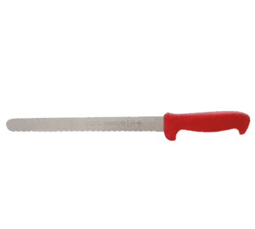 FMP 137-1304 Serrated Slicing Knife by Mundial 10" blade red handle FMP 137-1304 Serrated Slicing Knife by Mundial 10" blade red handle
