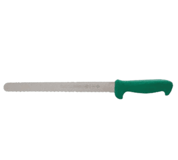 FMP 137-1305 Serrated Slicing Knife by Mundial 10" blade green handle FMP 137-1305 Serrated Slicing Knife by Mundial 10" blade green handle