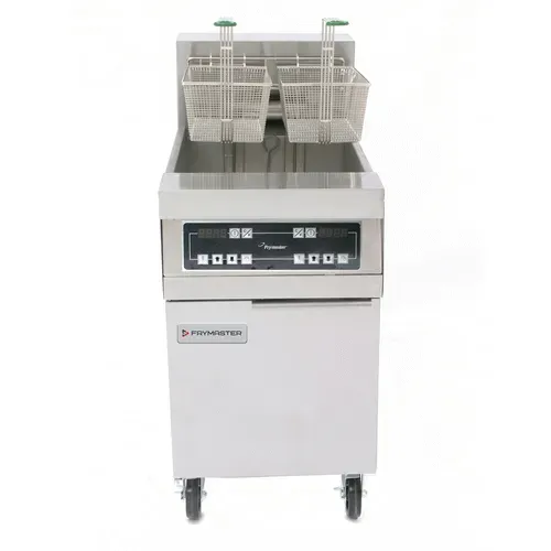 Frymaster FPRE280-21 (2) 80 lb. Full Frypots Electric Floor Fryer with Digital Controls and Built-In Filter System, 208-240/480 Volts